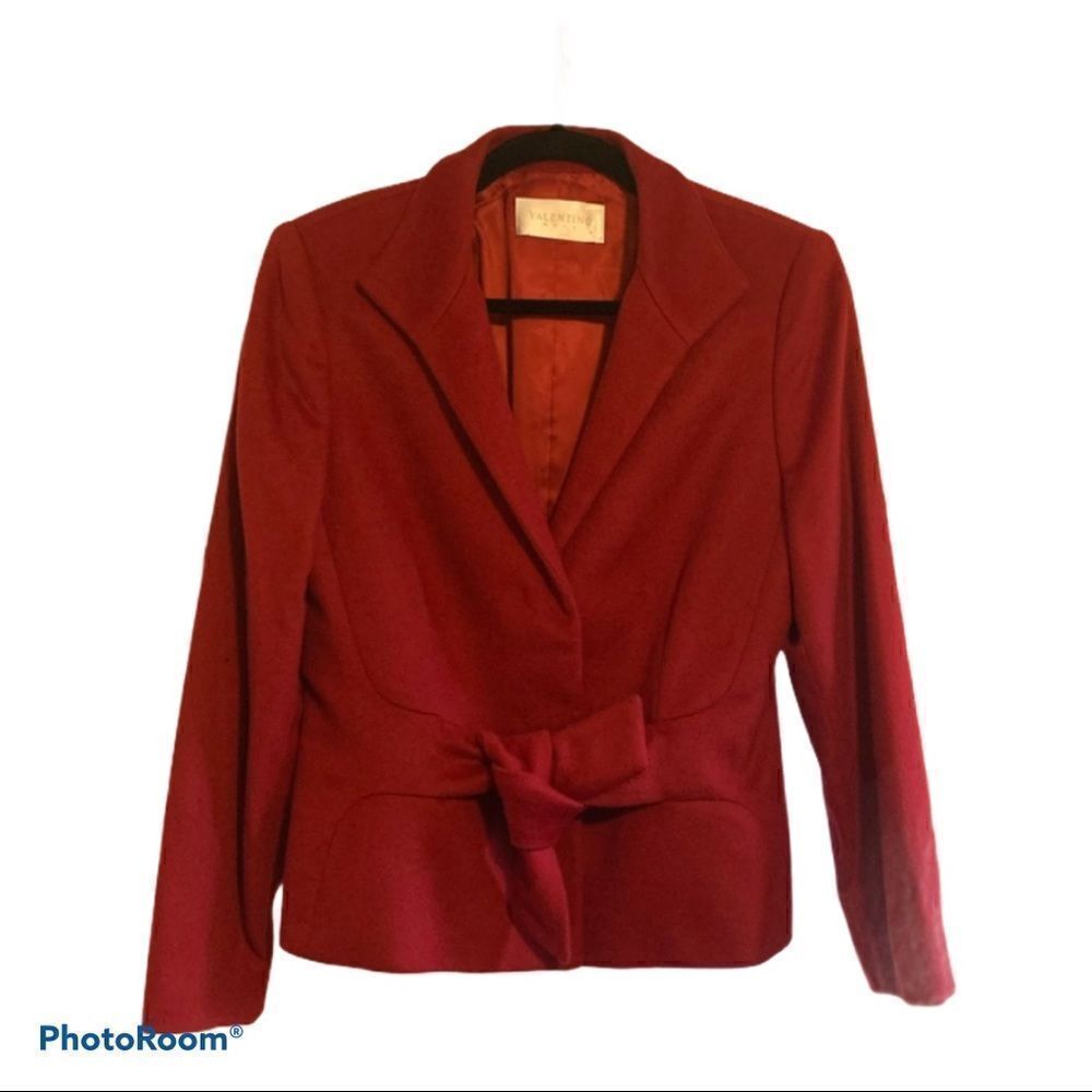 Valentino Cashmere Wool Red Tie Blazer Jacket